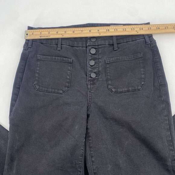 NYDJ Women's Size 10 Black Denim Cropped Wide Leg Trinity Button Fly Jeans Raw - Picture 12 of 14